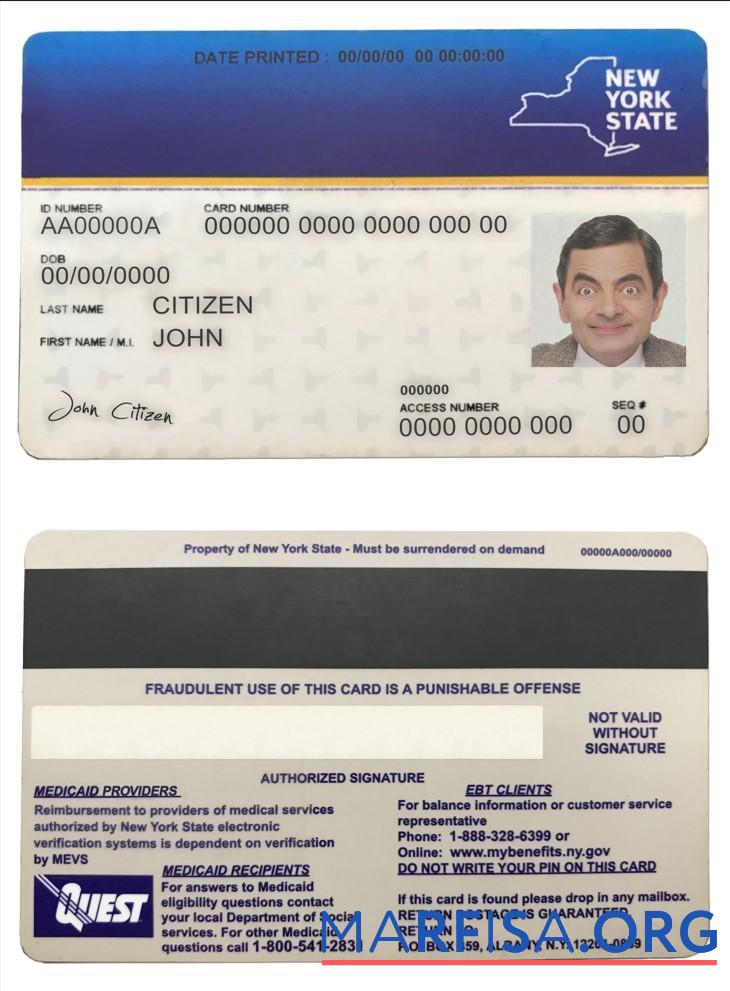 Downloadable USA New York Medical card template